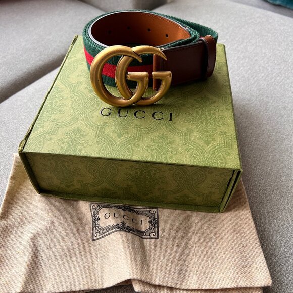 Gucci Web Belt with Double G Buckle - Size 90 - Picture 2 of 9